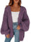 Cicy Bell Damen Strickjacken Cardigan Lose Laternenärmel Elegante Übergroße Pullover Lila L