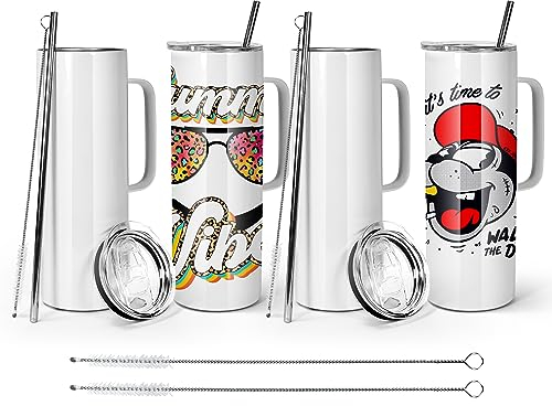 AGH life 20oz Sublimation Tumblers with Handle Straight Skinny Tumblers, Stainless Steel Vacuum Insulated Tumblers with Lid & Straw, Portable Travel Coffee Tumblers, Keeping Chilled up to 12 Hours