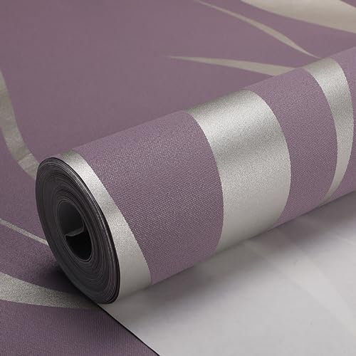 Hoomall 3D Embossed Non-Woven Wallpaper, Purple Glitter Wallpaper Wave Stripes Roll Geometric Patterned Modern Design Wallpaper for Living Room Bedroom Kitchen (Purple，53 * 950cm)