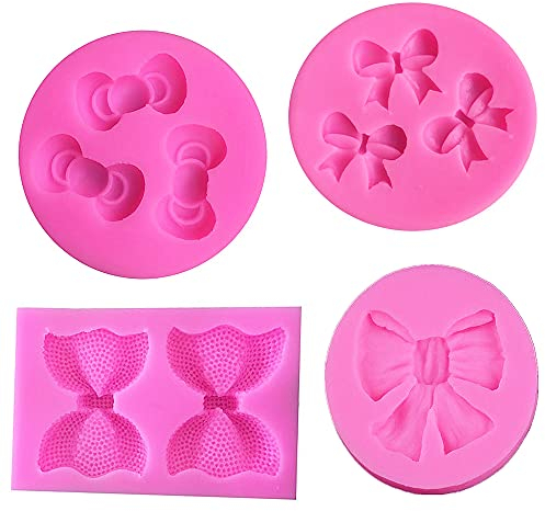 4 Pcs Silicone Chocolate Molds Bowknot Fondant Moulds Bow Knot Ice Cube Tray Non-Stick Sweet Mould for Decorating Cakes Chocolate Candy Jelly Baking Kitchen Baking Tool