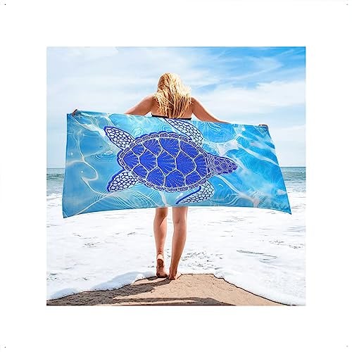 KONFEN Microfaser Strandtuch Handtücher Groß, Mikrofaser Strandhandtuch 160 x 80 cm Sandfreie Schnelltrocknend, Handtuch Strand Badetuch Leichtes für Schwimmen Yoga Sport Reise (Blaue Schildkröte)