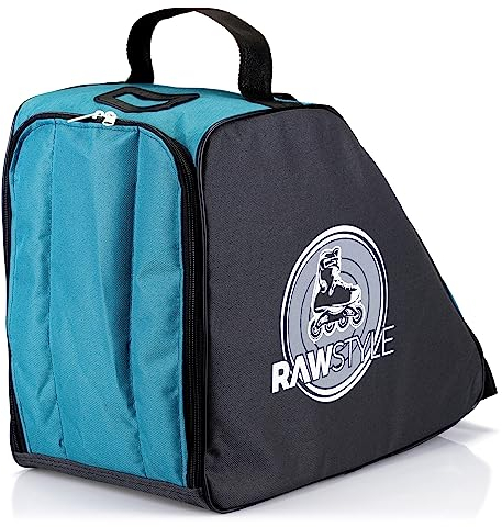 Rawstyle Inliner Rucksack Rollschuhtasche Skate Eishockey Bag Schlittschuhtasche mit verstellbaren Schultergurten universal (schwarz-türkis)