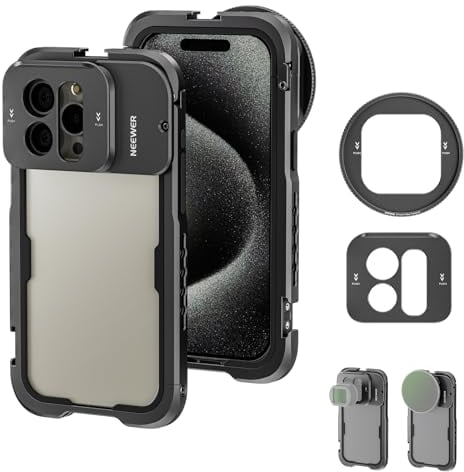 NEEWER 15 Pro Max Cage Rig Video, Adattatore per Filtro a Scatto 67mm, Backplane per Obiettivo Filettato da 17mm ecct, Custodia in Alluminio per iPhone Stabilizzatore per Registrazione Video, PA024