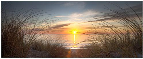 Wallario Glasbild Sonnenuntergang am Strand - 32 x 80 cm Wandbilder Glas in Premium-Qualität: Brillante Farben, freischwebende Optik