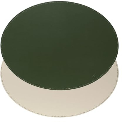 FREEFORM Duo Platzset Oval, Kunstleder, wendbar, olivegrün/Elfenbein | Tischmatte, beidseitig nutzbar, hitzebeständig bis 90 °C, pflegeleicht, abwischbar, formstabil, ovale Silhouette