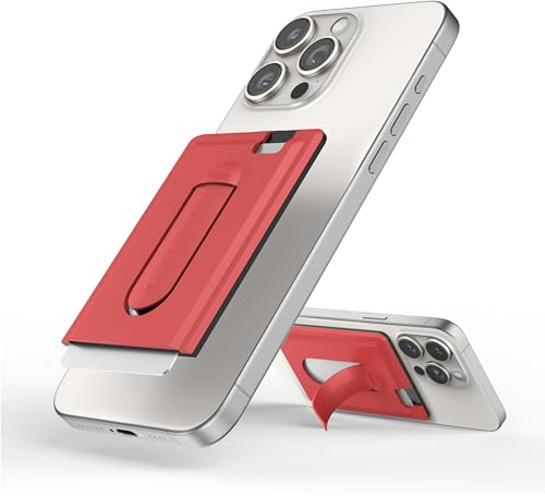 FLOLAB Magnetische Brieftasche für MagSafe Grip & Magnetic Wallet für iPhone 15/14/13/12: Silikon-Kartenhalter mit sicherem Griff, Ständer, schlankes Design, taschenfreundlich, Atomic Red