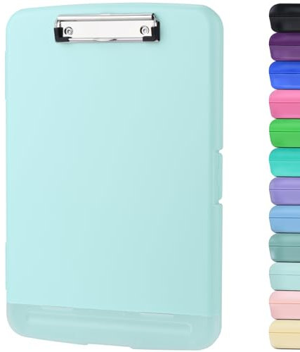 ZCZN Klemmbrett a4 mit Deckel, Schreibbrett mit Aufbewahrung, Kunststoff-Schreibbrett für Schule, Industrie und Büro, Frisches Blau