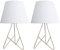 firstchoicelighting Set of 2 Modern Tripod Table Lamps or Bedroom Bedside Lights, Gold Base with White Fabric Shade, Height 42 cm, LED Compatible
