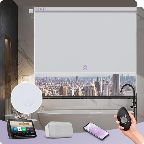 Graywind Customized Smart Roller Blinds Blackout, Vinyl Waterproof Electric Windows Blinds Compatible with Alexa Google, Wifi Hardwired Motorised Roller Shades with Remote, White