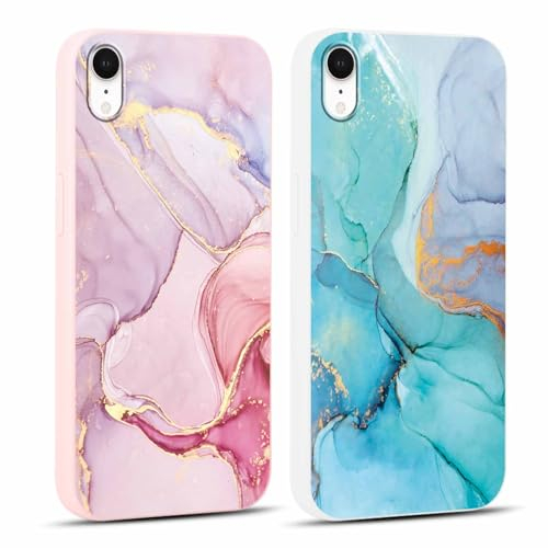 Foonary 2 Stück Handyhülle für iPhone XR 6,1 Hülle Marmor Muster Design Aesthetic Muster Mädchen Case Cover Weich Silikon TPU Stoßfest Schutzhülle für iPhone XR,Marble Rosa