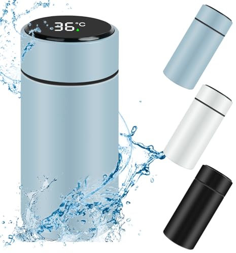 Flintronic Mini Edelstahl Trinkflasche, 200ML Thermosflasche mit LED Temperaturanzeige, 304 Edelstahl Wasserflasche mit Griff, Tragbarer Isolierflasche für Schule, Fahrrad, Sport, Outdoor - BPA Frei