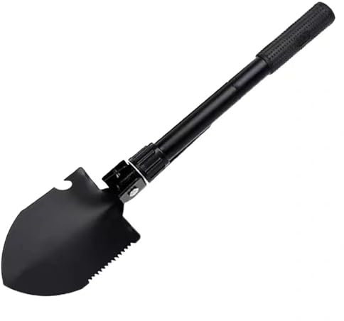 Folding Shovel 7-in-1 Multi-Function Garden Outdoor Tool with Hoe, Compass, Saw, Bottle Opener, Pickaxe for Gardening, Survival, Hiking, Ice Fishing