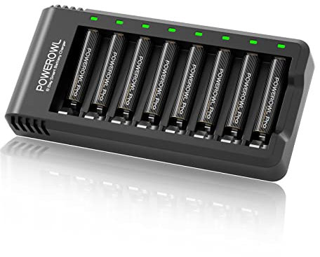 POWEROWL Goldtop Pilas Recargables AAA Pro, 8 Bahías Cargador Pilas con LED, Alta Capacidad 1100mAh AAA Pilas Recargables 1.2V Ni-MH(8 Piezas)