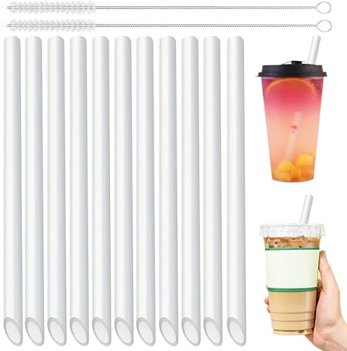 Addein 20 Pièces Paille Bubble Tea, Paille Reutilisable avec 2 Brosses de Nettoyage, Design Pointu Grosse Paille Paisses pour Smoothie, Milk-shake