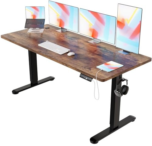 Devoko Escritorio Elevable Eléctrico 180 * 80cm Mesa para Computadora Ajustable en Altura con Bandeja de Gestión de Cables y Memoria de 3 Funciones,con Tecnología Anticolisión Marrón