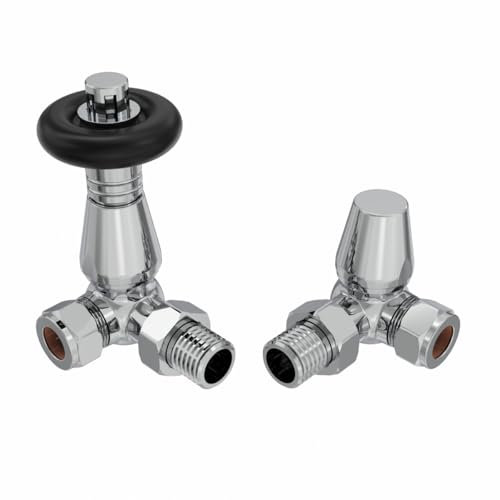 Warmehaus 15mm Traditional TRV Thermostatic Corner Radiator Valve with Lockshield Valve Chrome