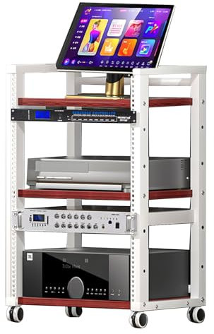 ZCFLWR 3-stufiger AV-Medienständer, Eckregal, Eckregal aus Holz, Komponentenschrank, Stereo-Audio-Rack-Tower, perfekt für DVD-Player: mit höhenverstellbarem Holzregal (rotes Teakholz)