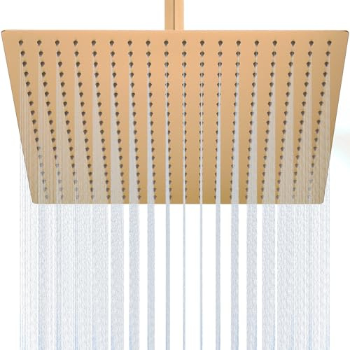 HOMYEP Regenduschkopf 16 Zoll Decke Wandhalterung Quadratisch Regendusche Duschkopf Gold Untra Dünn Edelstahl Duschkopf Gebürstetes Messing