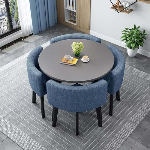 Générique Carré Table Ronde de Conférence avec 4 Chaises - Ensemble 5 Pièces pour Salon, Salle à Manger, Cuisine - Chaises Encastrables - 90cm/35.4in