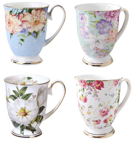 4 Piece Coffee Cups Set - Bone China Coffee Mug Tea Cup - 11 oz/312 ml - Gift for Mom Friends