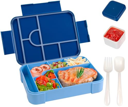 Vivaplex Children's Lunch Box, Children Bento Box with Compartments, Leak-proof Lunch Box for Girls and Boys, Snack Box, Sandwich Box, Perfect for School, Nursery & Trips (Blue)