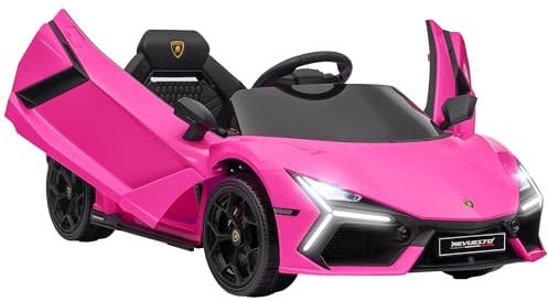 AIYAPLAY Lamborghini Revuelto Licensed Kid Electric Car, 12V Kids Electric Ride On with Butterfly Doors, Suspension, Remote Control, LED Lights, Horn, USB, MP3 for 3-5 Years, Pink