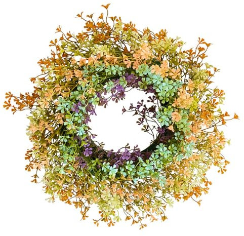 QUEENYARD Spring Artificial Flower Wreath For Front Door Decorative Yellow Purpled Green Flower Door Hanging Sign Wall Home Decors