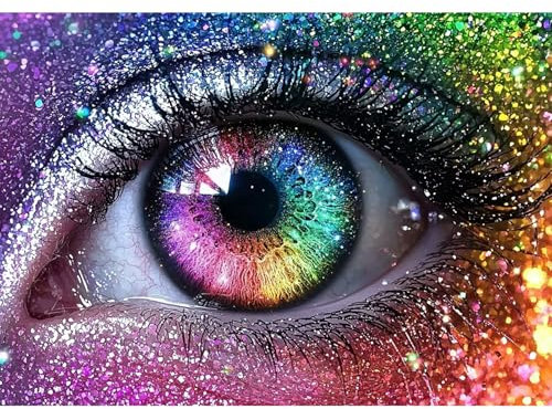DAERLE Regenbogenauge Diamant Painting Bilder für Erwachsene Anfänger, 5D Schöne Augen Diamond Painting Set, DIY Strass Bilder Diamant Kunst Kits, Diamant Painting für Zuhause Dekor 40x30 cm