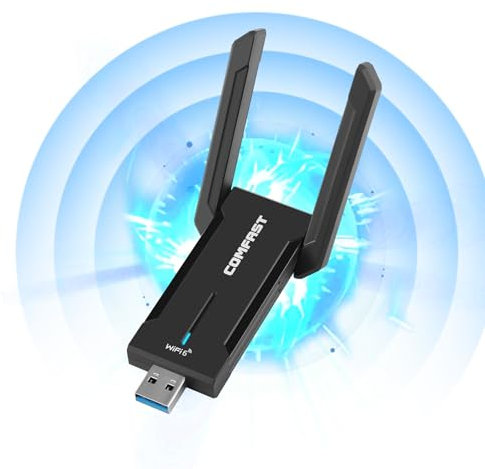 Neulriscn AX5400 WiFi 6E USB WiFi Adapter for PC, WiFi Dongle for PC, Tri-Band 6GHz 2400Mbps + 5GHz 2400Mbps + 2.4G 574Mbps Long Range Wireless Internet Dongle Wifi Extender Booster for Windows 10/11