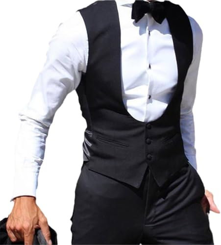 Chaleco De Hombre para Boda Traje Slim Fit Chaleco Color Sólido Abrigo De Moda Masculina,Negro,L