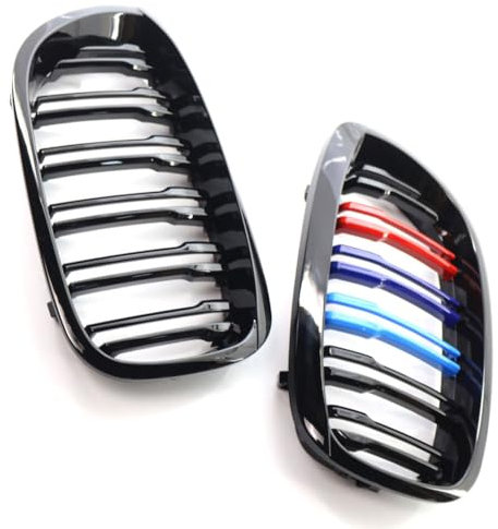 Kacepar Rejilla frontal de riñón, doble listón, parachoques delantero, parrilla compatible con BMW E46 de 2 puertas 2003-2006, negro brillante y color M