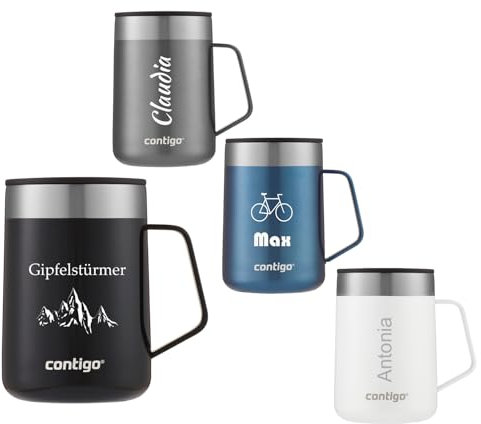 Contigo Streeterville Desk Mug - Taza de viaje con asa y tapa para café para llevar (420 ml), diseño con nombre grabado