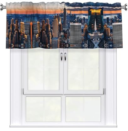 EZDLOWVBA Küchengardine mit New York City, bedruckt, Stangentasche, kurzer Verdunkelungsvorhang für kleine Fenster, Café-Vorhang, 137 x 45 cm