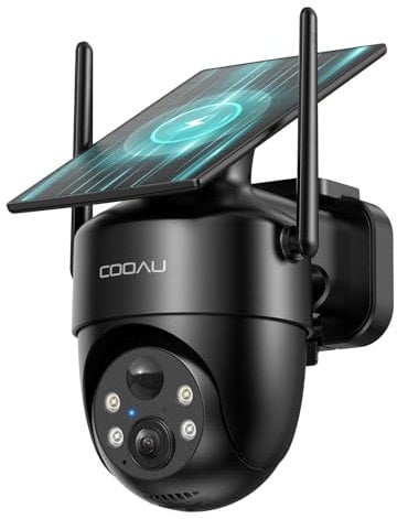 COOAU Camara Vigilancia WiFi Exterior Solar,con Panel Solar sin Cables,360°PTZ Camara de Seguridad para Domicilio,Visión Nocturna Color,Audio Bidirecciona,PIR Sirena,IP66