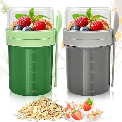 XUNIVERS Tasse à Yaourt,Coupe de Yaourt Tasse de Céréales avec Couvercle et Cuillère,Anti-Fuite Boite Yaourt Coupe de Muesli avec Récipient à Sauce,Auslaufsicherer Müsli Cup to Go 550ml+250ml