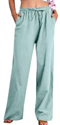 2025 Pantalon Fluide Femme Été Coton Lin Pantalons Décontractés Léger Ample Respirant Pantalon Large Taille Haute Femmes à Jambes Sports Couleur Unie Pantalons en Coton Chic et Elegant S-3XL