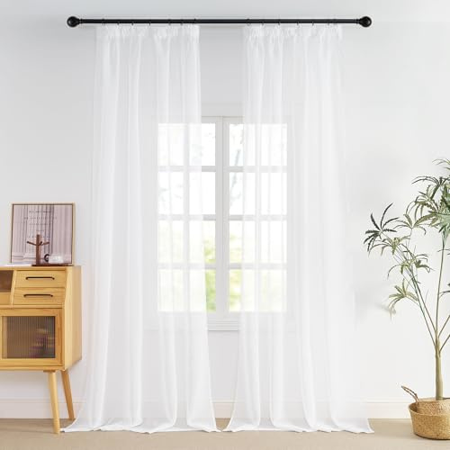 NICETOWN Übergardinen mit Kräuselband 260 cm Lang Vorhang Transparente Weiß | H260 x B140 cm, 2er Set, Voile Gardinen Wohnzimmer Modern, Curtains for Bedroom, Vorhang Weiss, Lichtfilternd, Sichtshutz