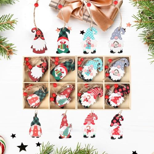 AWBEOT 24 Pcs Holz Weihnachten Anhänger Weihnachtsanhänger Wichtel Christbaumschmuck Weihnachtswichtel zum Hängen Weihnachtsdekoration Weihnachtsbaum Deko Weihnachtsmann Anhänger weihnachtsbaumschmuck