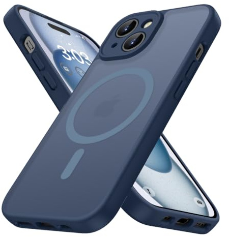 ORDA für iPhone 15 Hülle mit MagSafe, transluzente Matte Rückseite, dünn, Kameraschutz, stoßfest – Handyhülle für iPhone 15 6,1 Zoll, Dunkel Blau