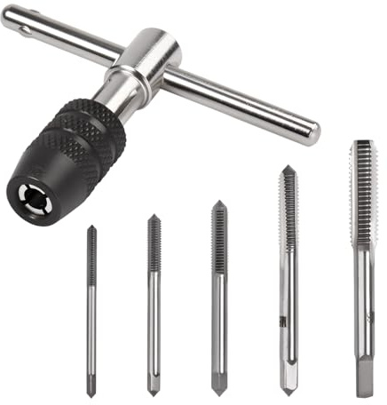 SPEEDWOX Jeu de tarauds et filières métriques 5 pièces, petits outils à visser métriques, tarauds m3 m4 m5 m6 m8 hss, avec clé à tarauder réglable et boîte de rangement