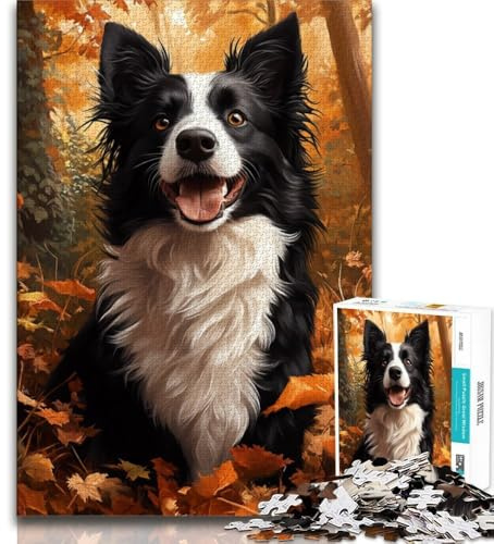 Fallen Border Collie Puzzle 1000 Teile für Erwachsene, Spielzeug, Lernspiele, Stressabbau, geeignet als Schreibtischdekoration (38x26cm)