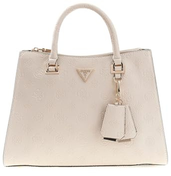 GUESS Cresidia Handbag, Off White Logo, Eco-friendly, Faux Leather, 34 x 26 x 13 cm, Double Handle, Adjustable Shoulder Strap, Zip Closure, 2 Compartments