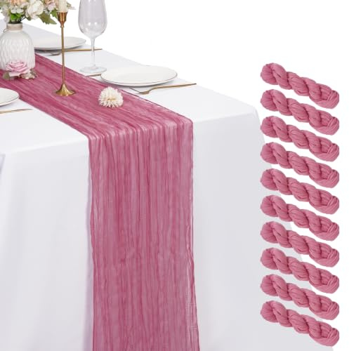 Pesonlook 10 Stück Staubige Rose Käsetuch Tischläufer 55 x 300 cm, 3 m lang | Rustikaler Gaze Stoff Tischläufer Hochzeitstuch Boho-Stil halbtransparent Tischläufer für Hochzeiten, Bankett, Party