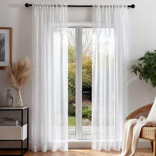 Deconovo Tende per Interni Moderne in Voile Bianco – Set di 2 Tende Trasparenti 70x220 CM, Leggere e Decorative, per Finestre e Porte Interne, Ideali per Camera da Letto e Soggiorno