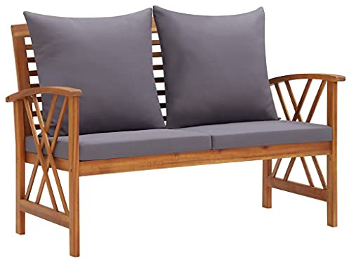 QZZCED Gartenbank mit Kissen, 119 cm, massives Akazienholz, Bank für den Außenbereich, robust und langlebig, für Terrasse, Hof, Balkon, inklusive Sitzkissen und Rückenkissen
