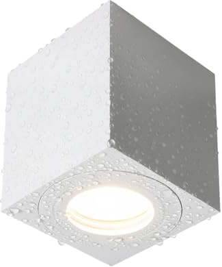 EDO Aufbauspot GU10 IP44 Deckenspot Weiß LARKS Eckig - 80x80x95mm Deckenleuchte 230V mit GU10 Fassung, Aufputz Spots, Aufbauleuchte Schwenkbar für Badezimmer Wasserdicht, Aufbaustrahler Aluminium