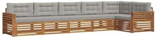 vidaXL Outdoor-Sofagarnitur mit Kissen 6 pcs Natürlich und Hellgrau, Gartenmöbel, Moderne Sofa-Garnitur, Eck-Sitzgruppe für Lounge draußen, bequemer Terrassenstuhl