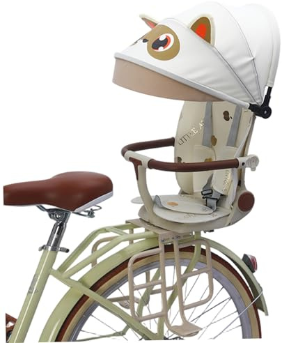 Gemuseeee Sicherer und komfortabler Kinderfahrradsitz hinten mit Verstellbarer Rückenlehne, faltbar für einfache Aufbewahrung – Beige