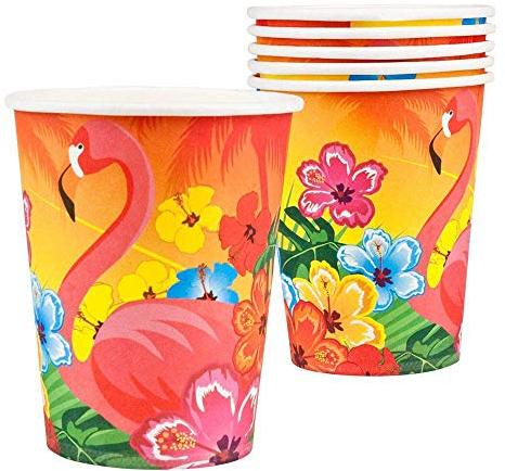 Boland 52520 - Satz 6 Einweg, Papierbecher Hibiscus, 25 cl, Geschirr, Tropical, Sommer, Flamingo, Blumen, Hawaii, Garten Party, Beach Party, Mottoparty