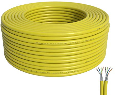 BIGtec CAT 7 Netzwerkkabel Verlegekabel LAN Kabel 150m duplex CAT7 PiMF halogenfrei BauPVO Eca POE gelb Netzwerk Installationskabel Datenkabel CAT.7 Cable